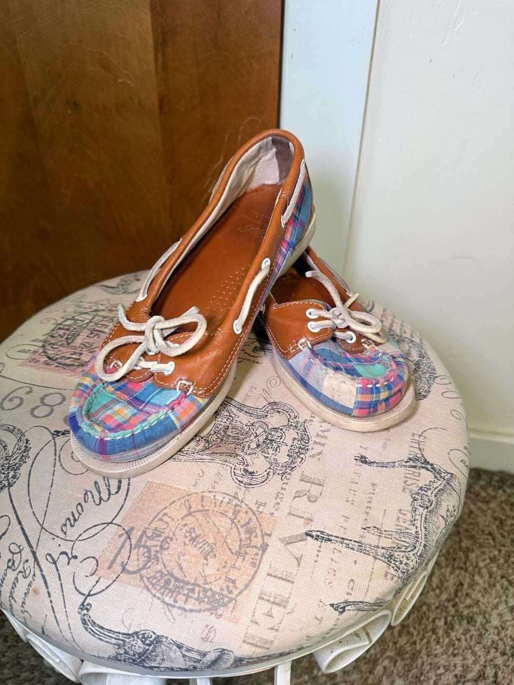 Brooks Brothers 346 Multi-Color Plaid and Leather Boat Shoes